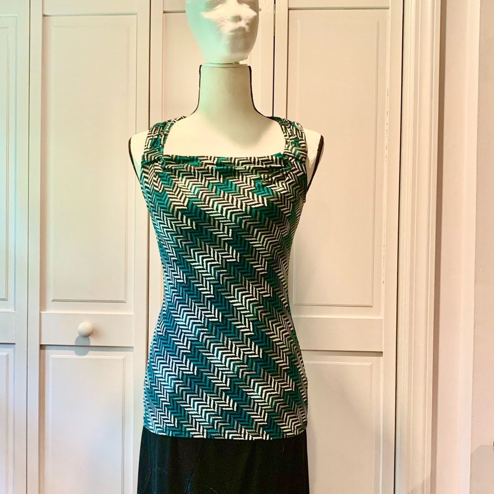 White House Black Market Teal & Gray Chevron Tank